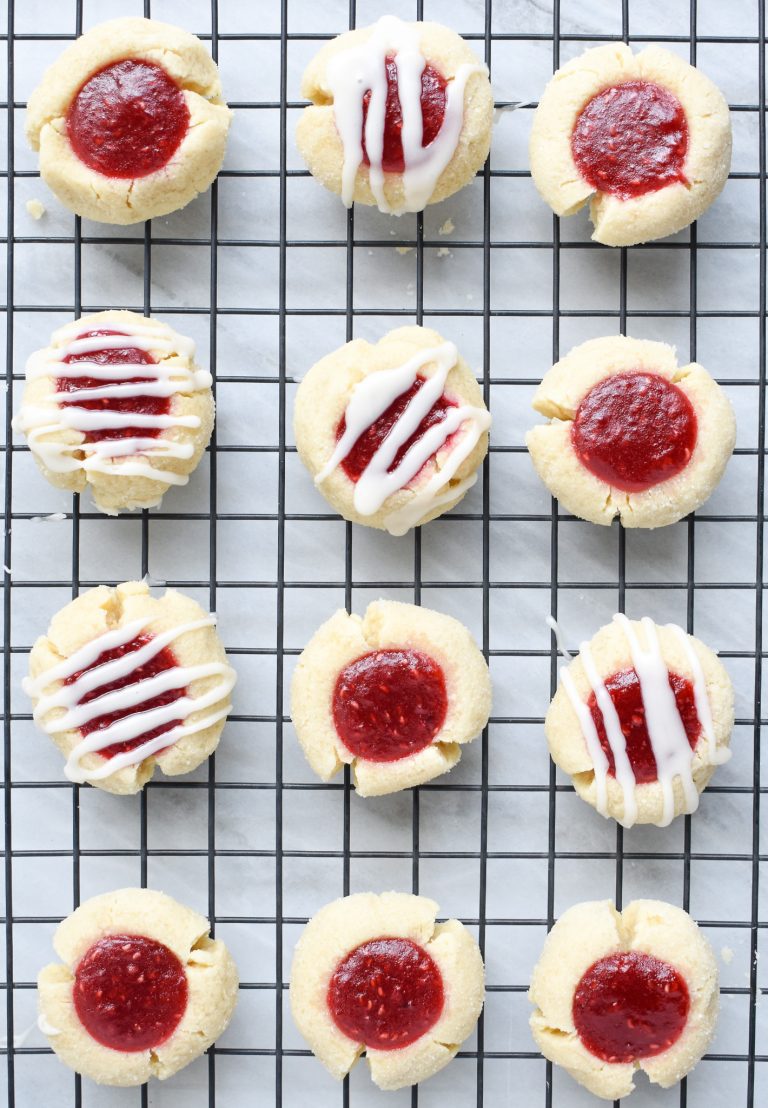 Low-FODMAP Raspberry Thumbprint Cookies with Almond Glaze; Gluten-free ...