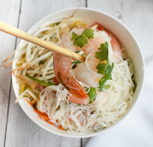 LowFODMAP Shrimp Noodle Bowl (Pho) using Slow Cooker; Glutenfree
