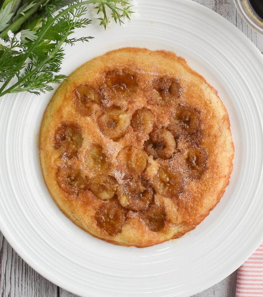 Blissful LowFODMAP Baked Banana & Cinnamon Pancake; Glutenfree, Dairy