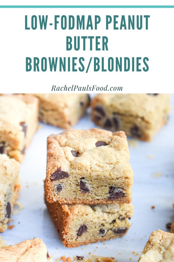 LowFODMAP Peanut Butter Brownies (Blondies) with Chocolate Chips