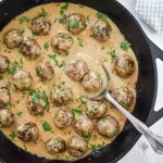 low fodmap Swedish Meatballs in skillet