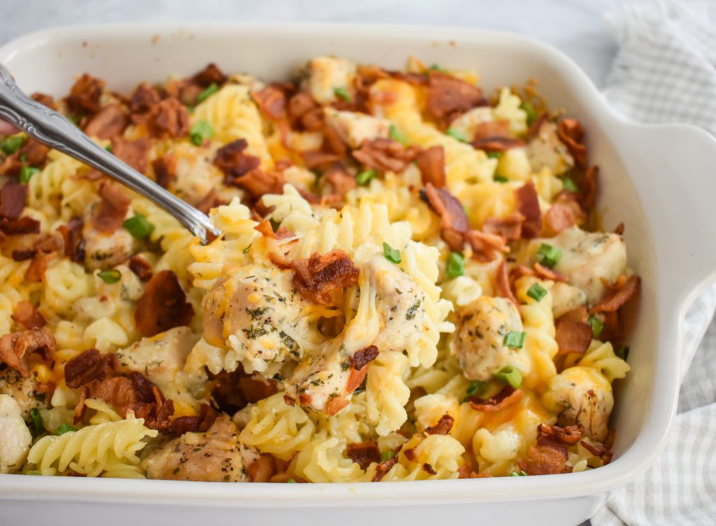 Low-FODMAP Chicken Bacon Ranch Casserole; Gluten-free | Dr. Rachel Pauls