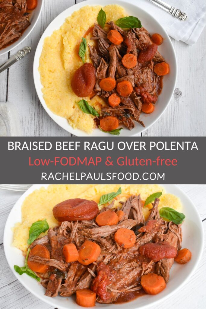 low fodmap beef ragu over polenta pin