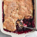 low fodmap blueberry cobbler in pan