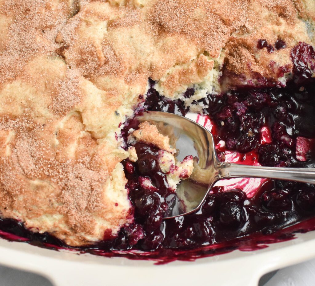 low fodmap blueberry cobbler close up