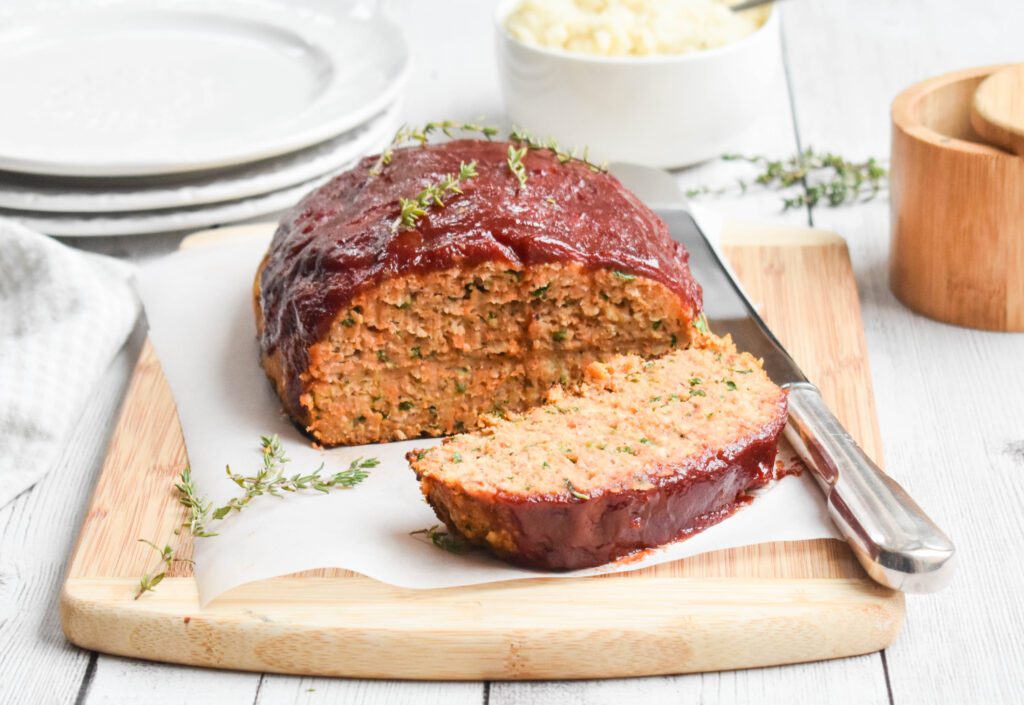 turkey meatloaf low fodmap on platter distant