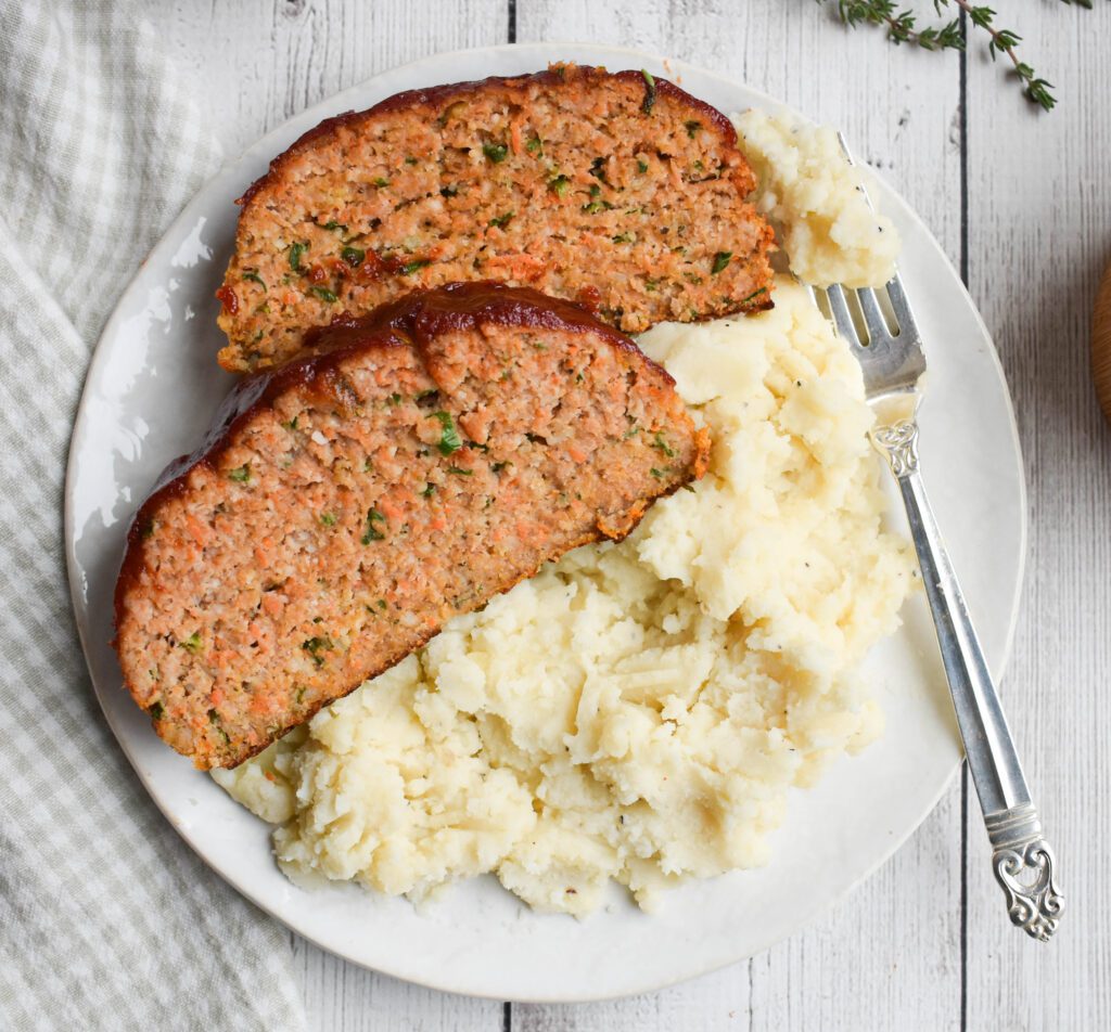 turkey meatloaf on plate low fodmap
