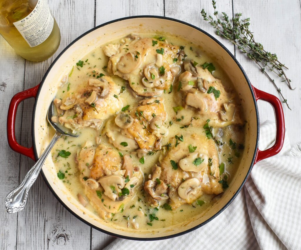 low fodmap braised chicken fricassee aerial distance