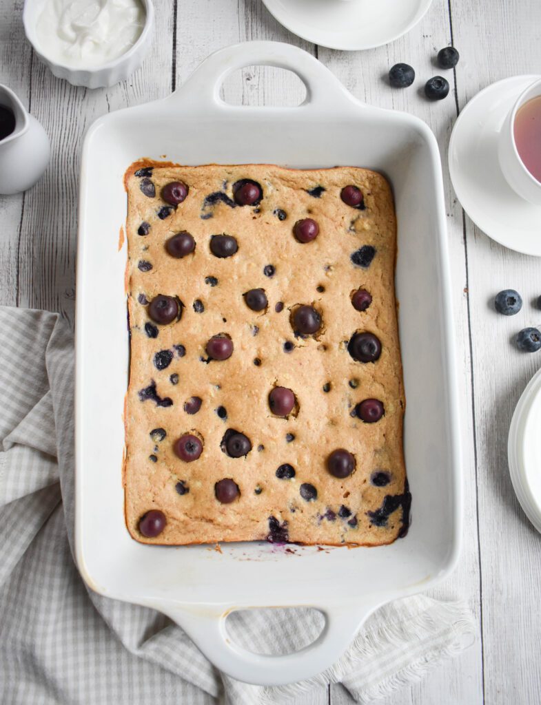 low fodmap blueberry cottage cheese bake aerial vertical