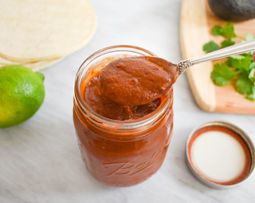 low fodmap enchilada sauce in spoon