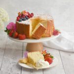 low fodmap chiffon cake on platter with plate also