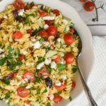 low fodmap greek pasta salad from side