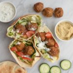 low fodmap falafel, aerial 3 pitas