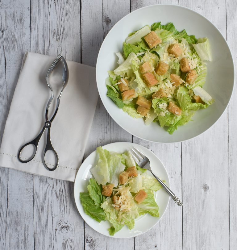 LowFODMAP Caesar Salad with LowFODMAP Caesar Dressing & Croutons