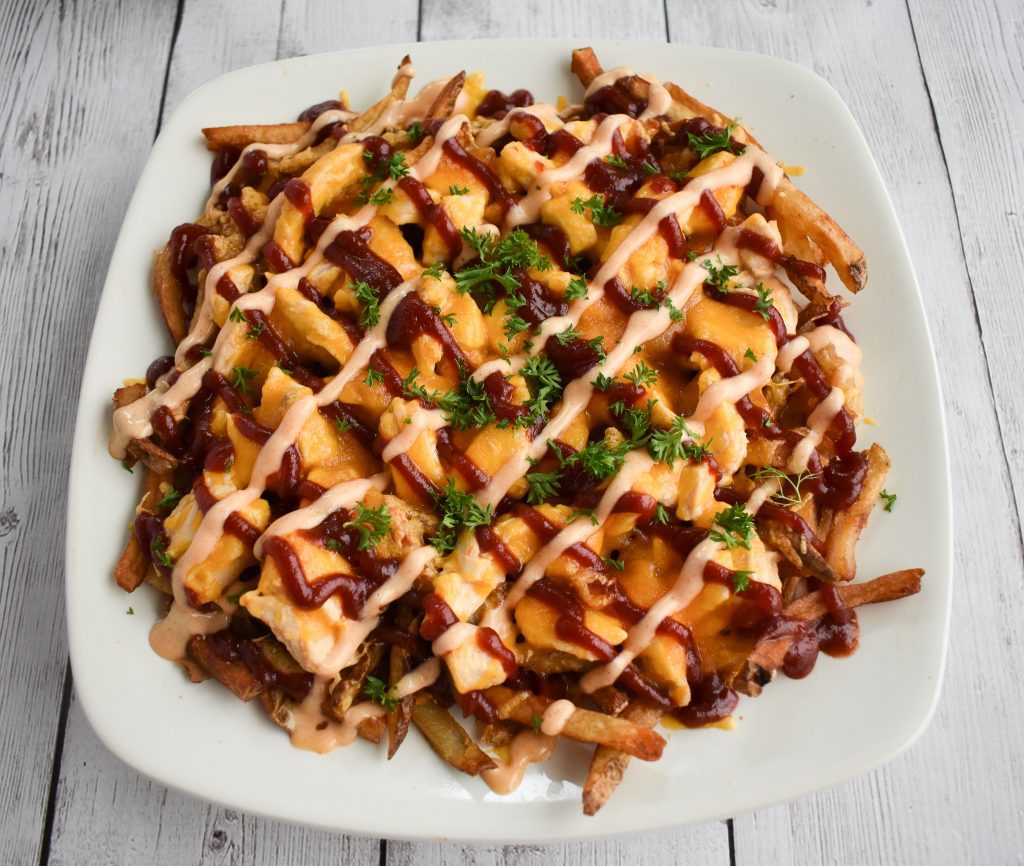 Low-FODMAP Loaded Barbecue Chicken French Fries; Gluten-free | Dr ...