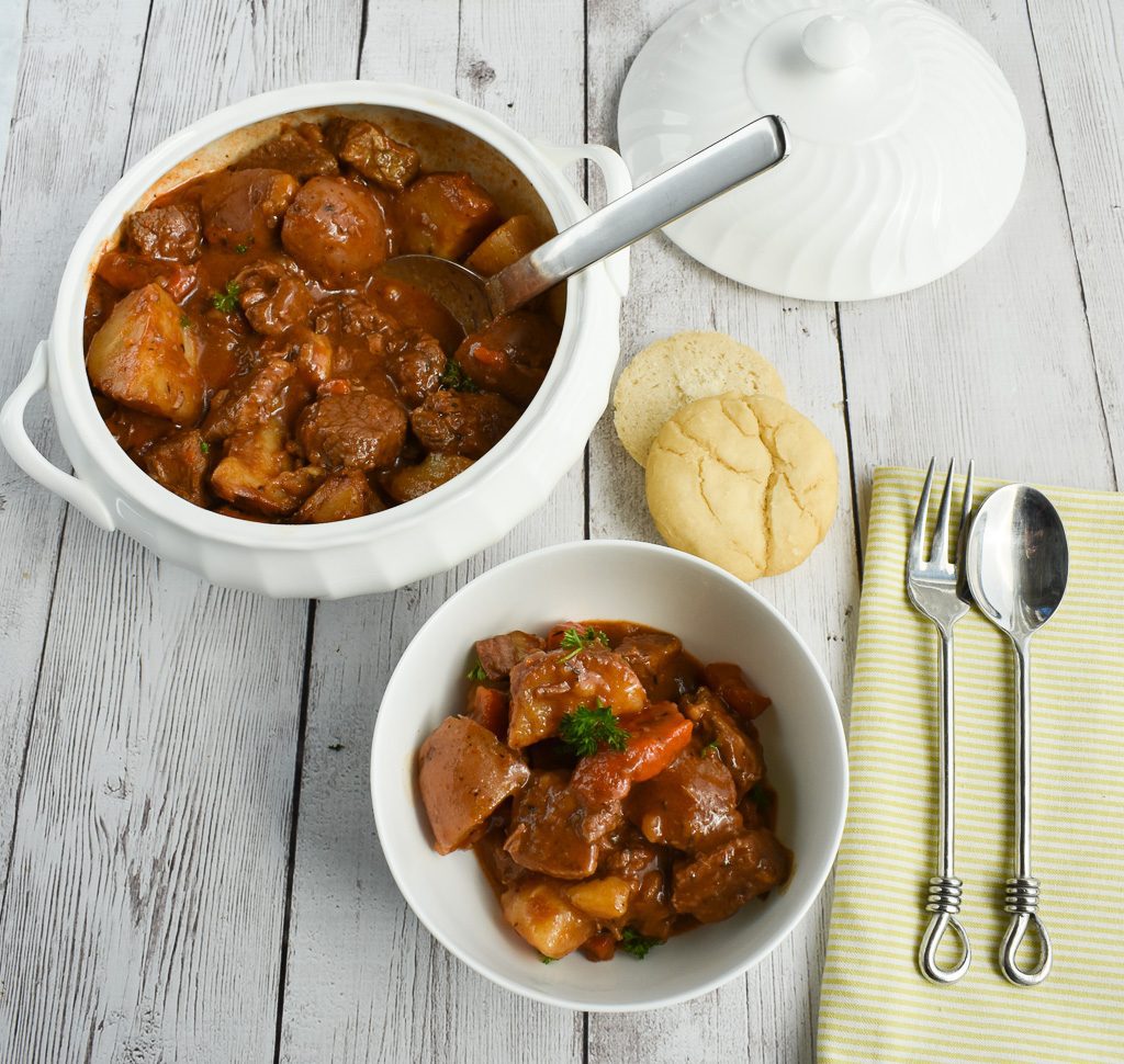 low fodmap beef and potato stew aerial