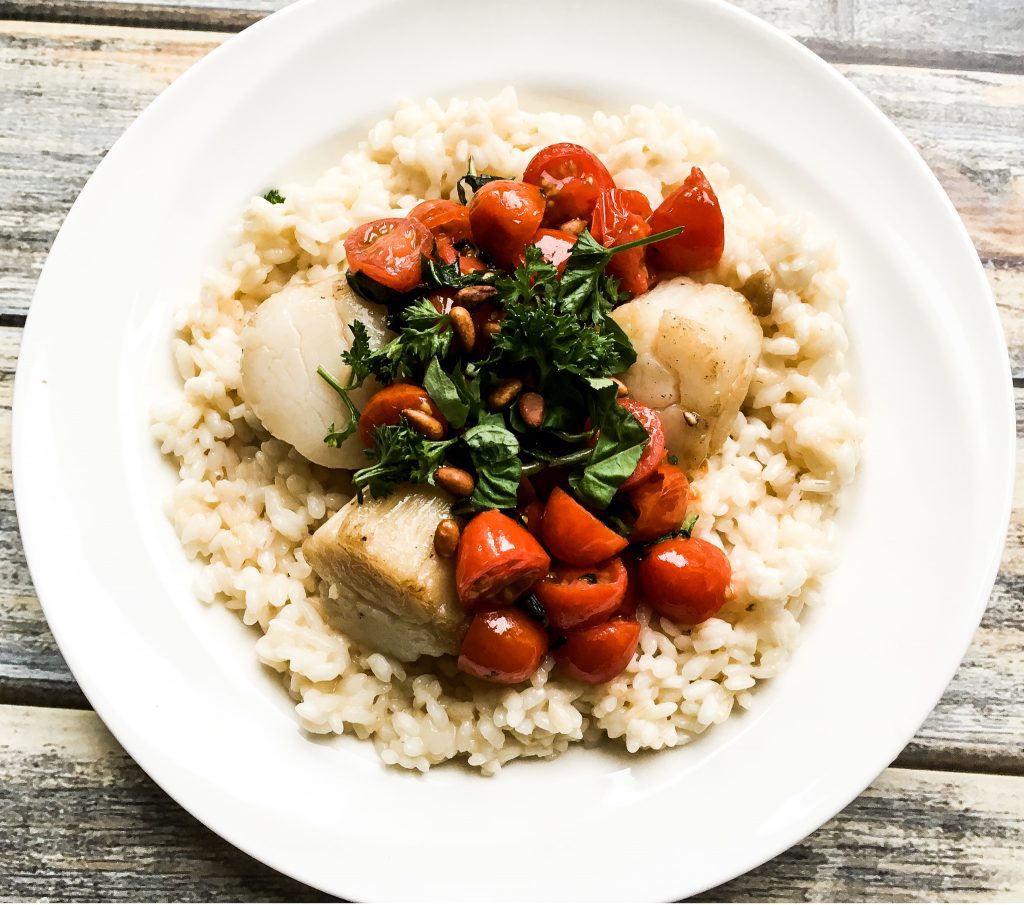 LowFODMAP Seared Scallops with Cherry Tomatoes; Glutenfree, Dairy
